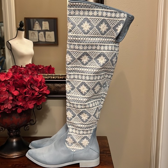 64. Free People Bren Crochet Tall Boot in Calm Waters, Size 7 - Picture 5 of 17